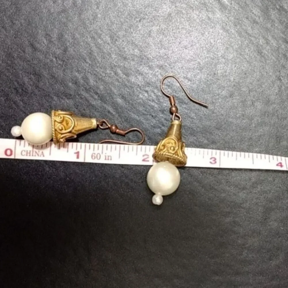 Vintage gold tone faux pearl earrings